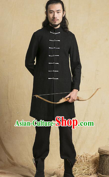 Chinese Kung Fu Martial Arts Costume Black Coats Tang Suits Gongfu Wushu Tai Chi Clothing for Men