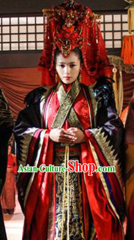 Traditional Chinese Ancient Qin Kingdom Queen Mi Zhu Wedding Dress Embroidered Replica Costume for Women