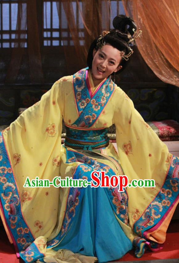 Traditional Chinese Ancient Warring States Period Kingdom Wu Imperial Concubine Wei Embroidered Replica Costume for Women