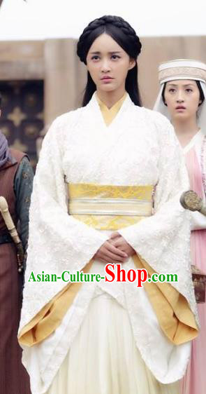 Chinese Ancient Han Dynasty Princess Jie You Hanfu Embroidered Replica Costume for Women