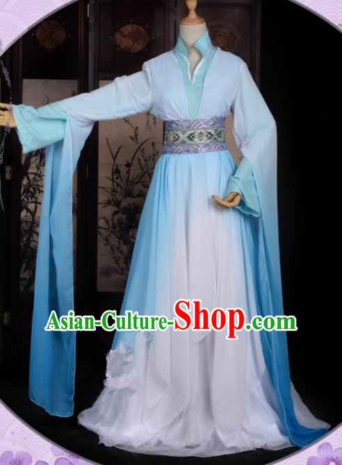 Chinese Ancient Palace Princess Costume Cosplay Fairy Blue Dress Hanfu Clothing for Women