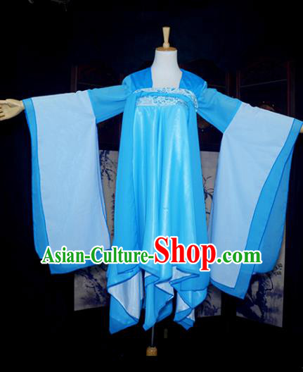 Chinese Ancient Female Knight Embroidered Costume Cosplay Swordswoman Blue Dress Hanfu Clothing for Women