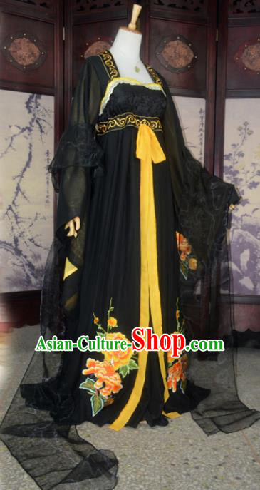 Chinese Ancient Palace Queen Costume Cosplay Princess Black Dress Hanfu Clothing for Women