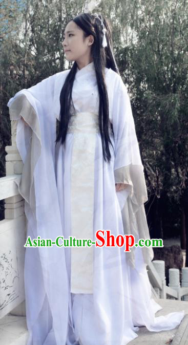 Traditional Chinese Ancient Knight-errant Costume Cosplay Swordsman Hanfu White Clothing for Men