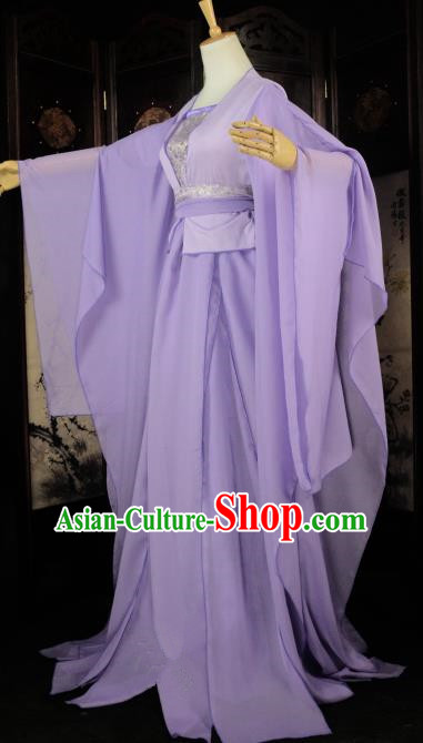Chinese Ancient Fairy Young Lady Purple Costume Cosplay Female Swordsman Little Dragon Maiden Dress Hanfu Clothing for Women
