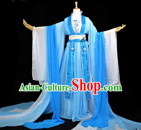 Chinese Ancient Fairy Princess Costume Cosplay Female Swordsman Blue Dress Hanfu Clothing for Women