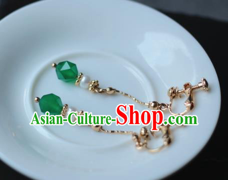 Traditional Chinese Ancient Handmade Hanfu Green Beads Earrings for Women
