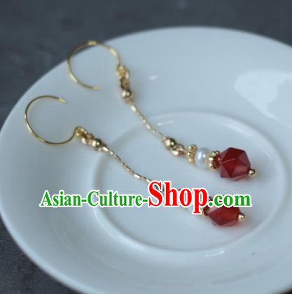 Traditional Chinese Ancient Handmade Hanfu Red Beads Earrings for Women