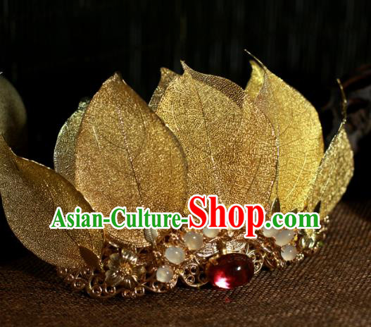 Traditional Chinese Ancient Red Opal Lotus Coronet Classical Hair Accessories Handmade Hairpins for Women