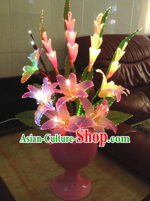 Traditional Handmade Chinese Greenish Lily Flowers Electric LED Lights Lamps Lamp Decoration