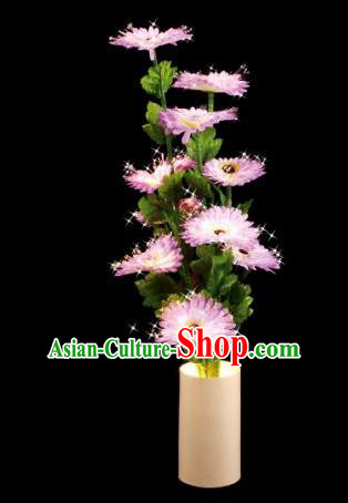 Traditional Handmade Chinese Pink Chrysanthemum Lanterns Electric LED Lights Lamps Desk Lamp Decoration