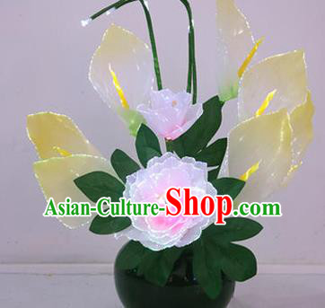 Traditional Handmade Chinese Pink Peony Flowers Lanterns Electric LED Lights Lamps Desk Lamp Decoration
