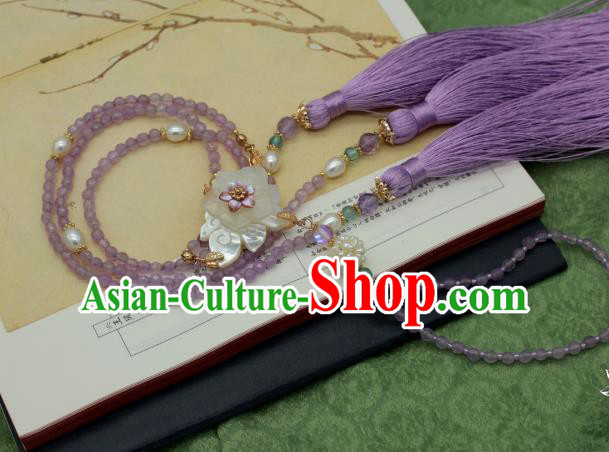 Traditional Chinese Ancient Handmade Necklace Hanfu Purple Beads Tassel Necklets for Women