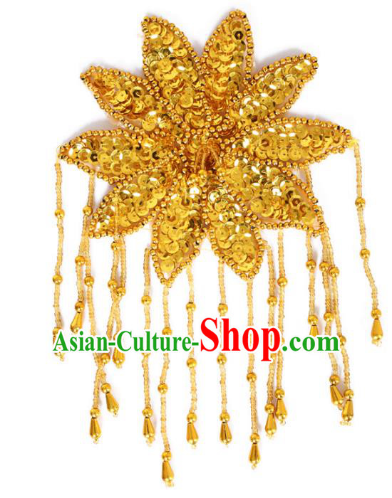 Chinese Traditional Folk Dance Hair Accessories Yangko Golden Sequins Headwear for Women