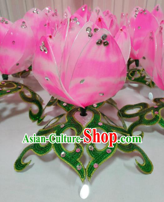 Chinese Traditional Folk Dance Hair Accessories Yangko Dance Pink Lotus Headwear for Women