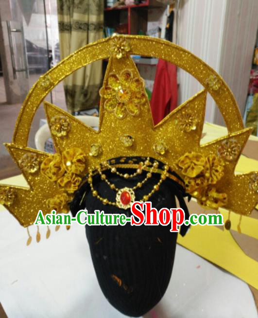 Chinese Traditional Classical Dance Hair Accessories Samba Dance Golden Hat Headwear for Women