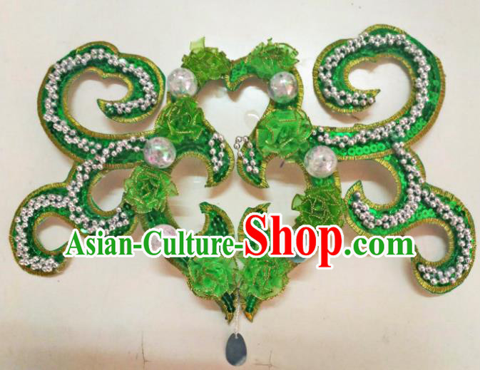 Chinese Traditional Classical Dance Hair Accessories Folk Dance Yangko Deep Green Flowers Headwear for Women