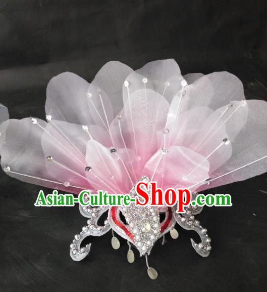Chinese Traditional Classical Dance Hair Accessories Folk Dance Yangko Pink Flowers Headwear for Women