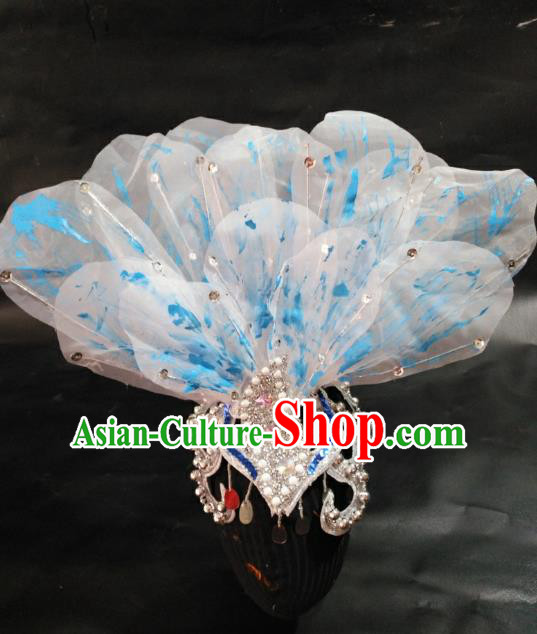 Chinese Traditional Classical Dance Hair Accessories Folk Dance Yangko Blue Flowers Headwear for Women