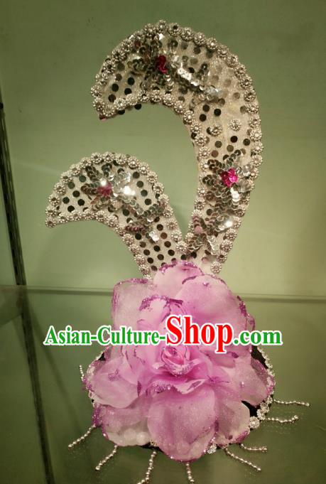Chinese Classical Dance Pink Flowers Hair Accessories Traditional Folk Dance Headwear for Kids