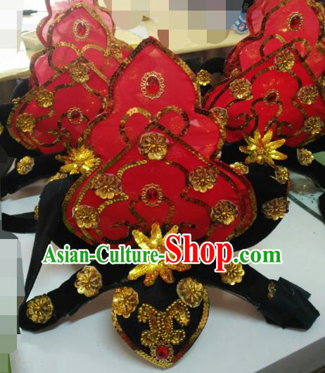 Chinese Classical Dance Red Hair Accessories Traditional Dunhuang Flying Apsaras Folk Dance Headwear for Women