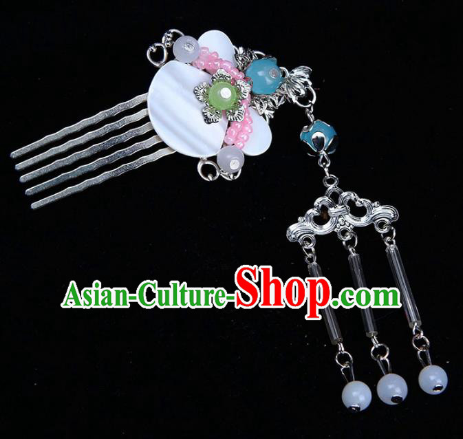 Chinese Ancient Hair Accessories Shell Hair Comb Traditional Tassel Hairpins Headwear for Women