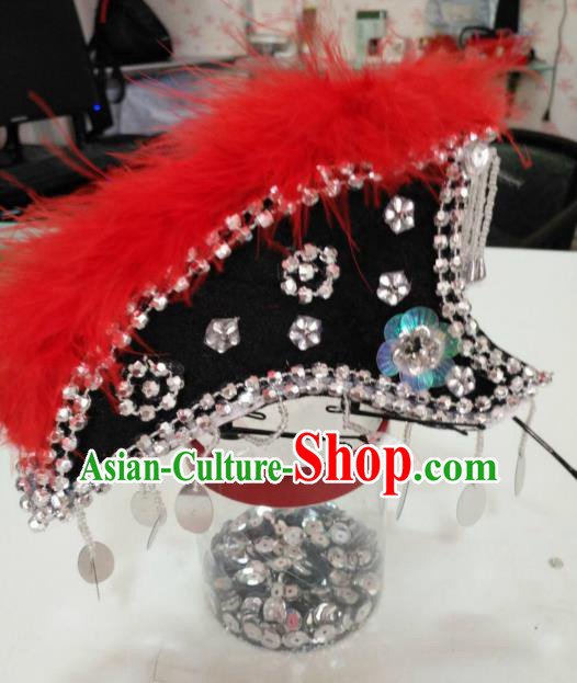 Chinese Traditional Folk Dance Hair Accessories Yi Nationality Dance Headwear Cockscomb Hats for Women