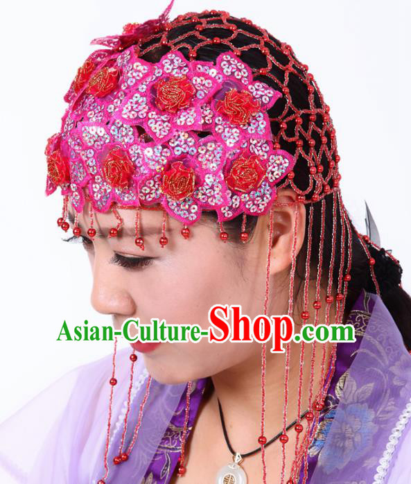 Chinese Traditional Classical Dance Hair Accessories Folk Dance Yangko Red Tassel Headwear for Women