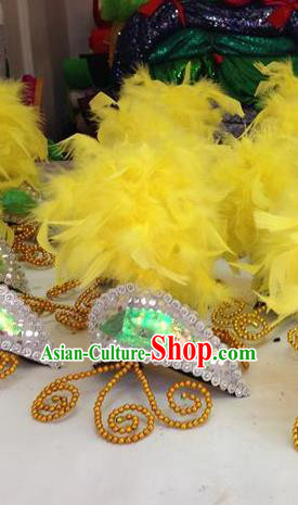 Chinese Classical Dance Hair Accessories Traditional Folk Dance Yanko Dance Yellow Feather Headwear for Women