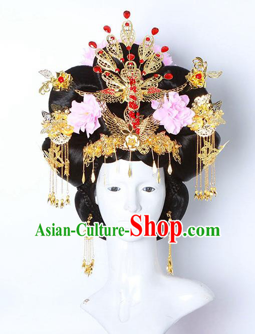 Chinese Ancient Hair Accessories Hanfu Imperial Consort Wig and Hairpins Traditional Palace Lady Headwear for Women