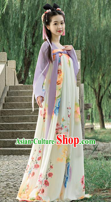 Traditional Chinese Ancient Palace Lady Costume, China Tang Dynasty Court Maid Hanfu Dress for Women
