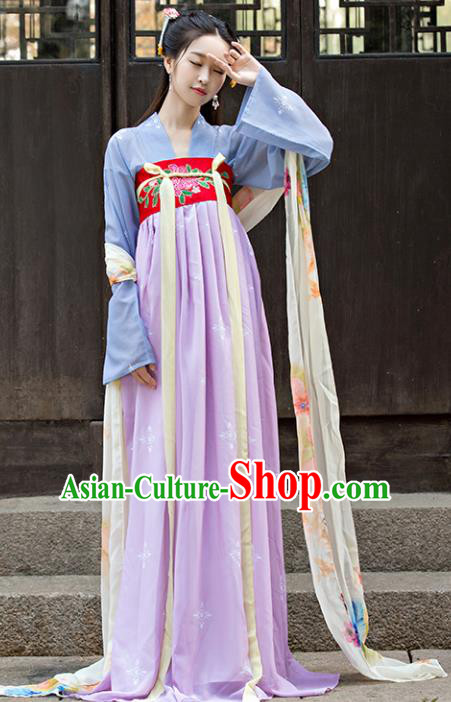 Traditional Chinese Ancient Palace Lady Embroidered Costume Tang Dynasty Princess Hanfu Dress for Women