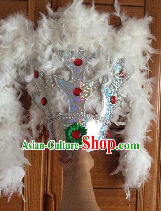 Traditional Samba Dance Hair Accessories Brazilian Carnival White Feather Headdress Headwear for Women