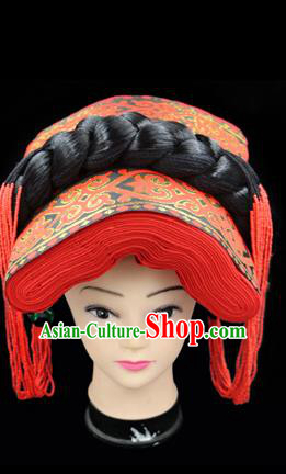 Chinese Traditional Yi Nationality Hair Accessories Yi Ethnic Minority Red Hats Headwear for Women