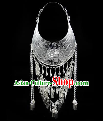 Chinese Traditional Miao Nationality Accessories Sliver Bells Tassel Necklace, Hmong Ethnic Female Necklet for Women