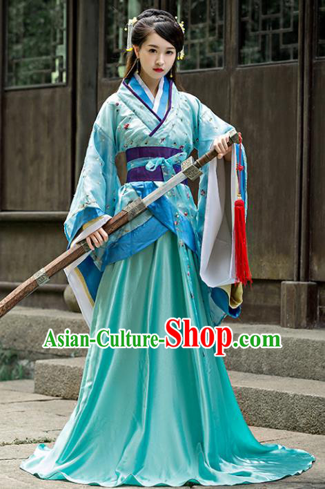 Chinese Ancient Palace Lady Embroidered Hanfu Curving-front Robe Han Dynasty Imperial Consort Replica Costume for Women