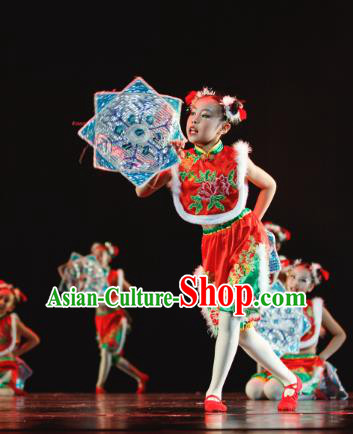 Traditional Chinese Yangko Dance Folk Dance Costume, Children Classical Dance Dress Clothing for Kids