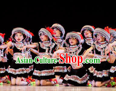 Chinese Traditional Folk Dance Ethnic Costume, Children Tujia National Minority Classical Dance Clothing for Kids