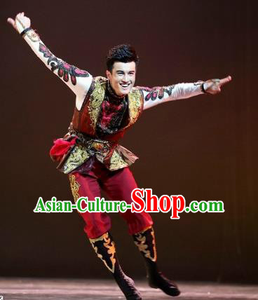 Traditional Chinese Folk Dance Embroidered Costume, China Uyghur Ethnic Minority Dance Clothing for Men