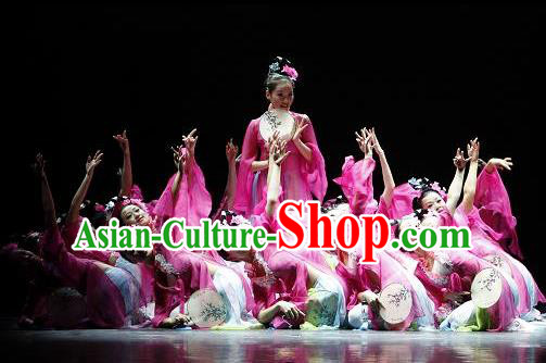 Chinese Traditional Folk Dance Costume, China Classical Dance Pink Dress Clothing for Women