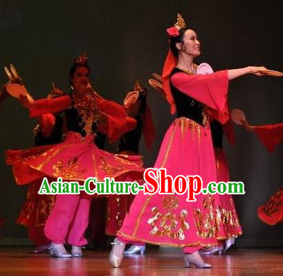 Chinese Traditional Folk Dance Classical Dance Stage Performance Costume, China Uyghur Nationality Dance Clothing for Women