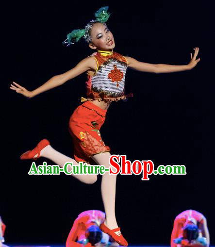 Chinese Traditional Yangge Stage Performance Green Costume, China Folk Dance Yangko Dance Clothing for Children