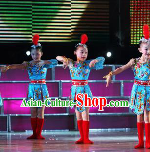 Chinese Traditional Ethnic Dance Stage Performance Costume, China Folk Dance Dress for Children