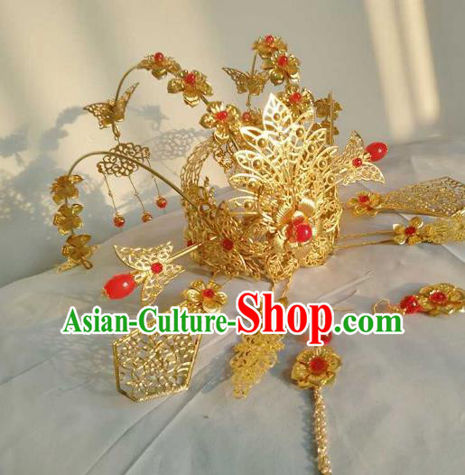 Chinese Traditional Ancient Hair Accessories Classical Phoenix Coronet Hanfu Tassel Hairpins for Women