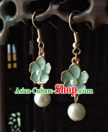 Chinese Traditional Ancient Accessories Earrings Classical Hanfu Green Flowers Eardrop for Women