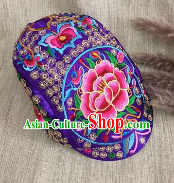 Chinese Traditional Embroidery Casquette Accessories Handmade Embroidered Peony Purple Caps for Women