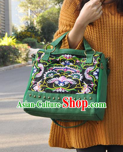 Chinese Traditional Embroidery Craft Embroidered Green Bags Handmade Handbag for Women
