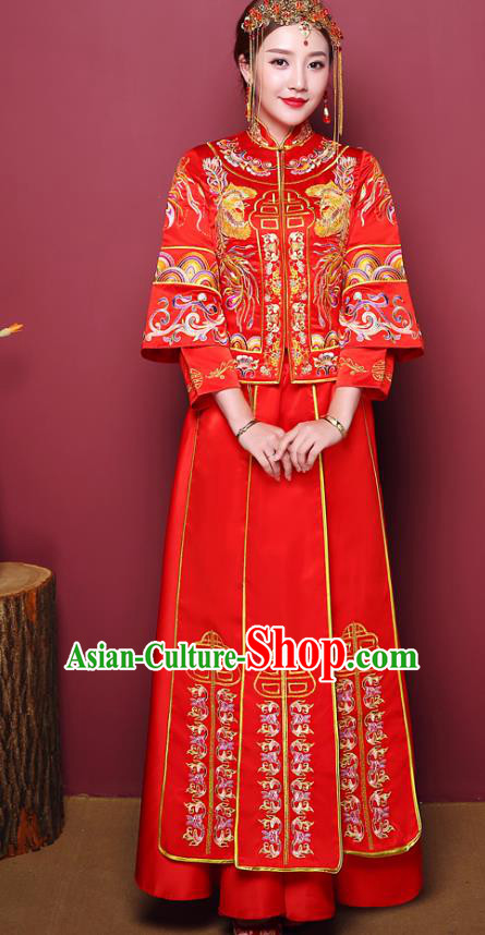 Chinese Ancient Wedding Costume Traditional Bottom Drawer, China Ancient Bride Embroidered Xiuhe Suits for Women