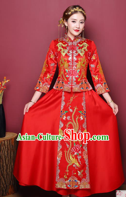 Chinese Ancient Wedding Costume Traditional Bottom Drawer, China Ancient Bride Embroidered Phoenix Xiuhe Suits for Women