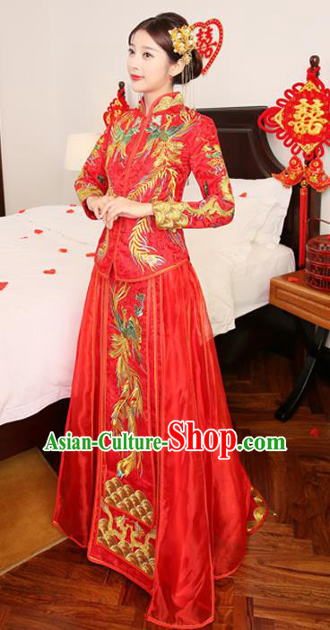 Chinese Traditional Bride Red Toast Clothing Embroidered Xiuhe Suits Ancient Bottom Drawer Wedding Costumes for Women